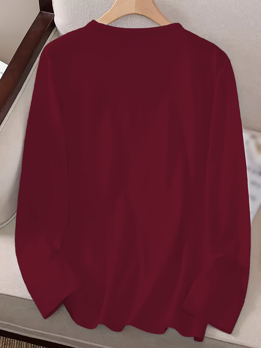 3pcs Long Sleeve Solid Color Women'S T-Shirts, Casual Holiday Outing Versatile Fall Winter Top Round Neck - Black+white+red