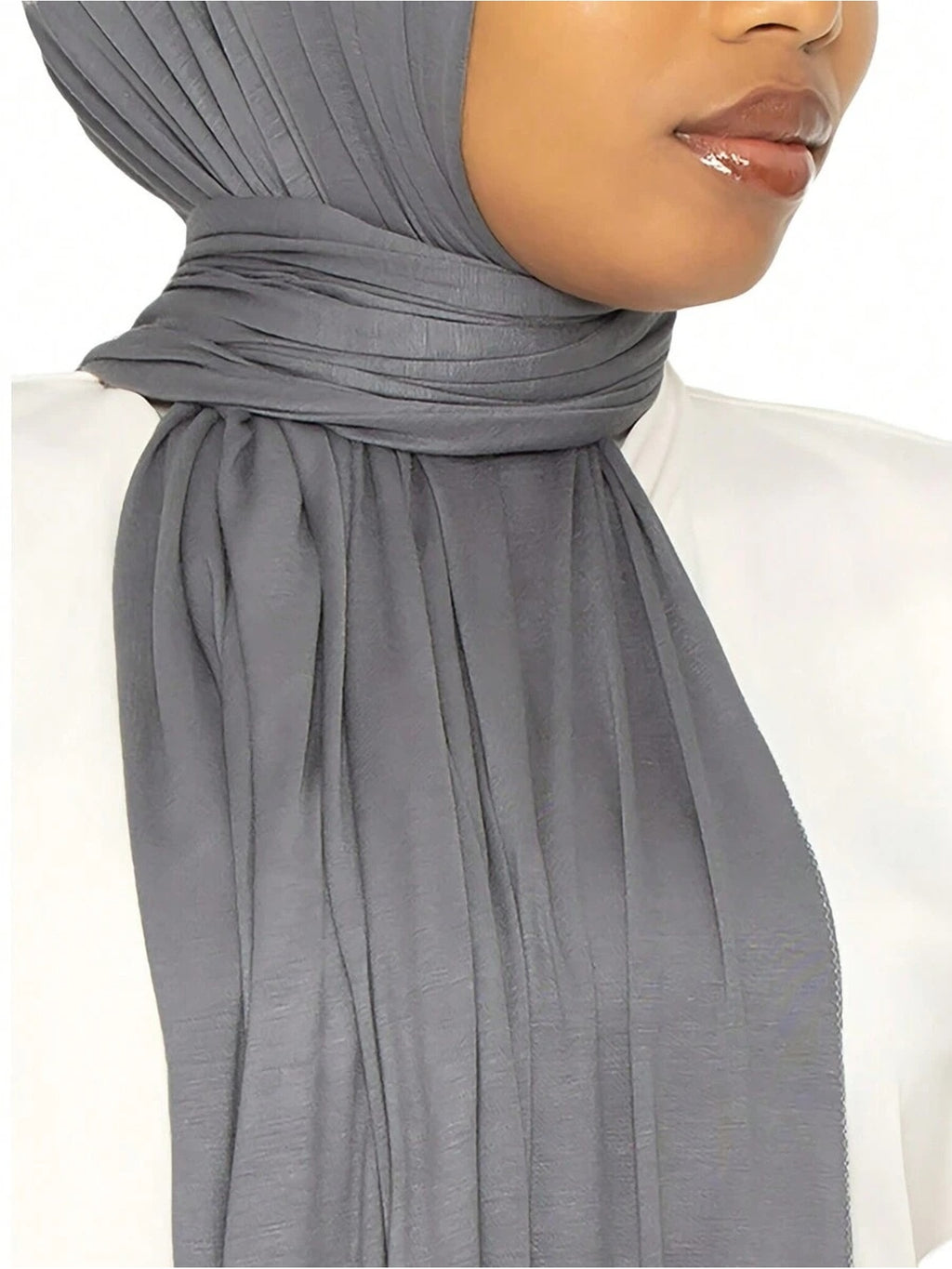 1pc Soft Solid Color Jersey, Plain Long Scarf, Headscarf - Dark Gray
