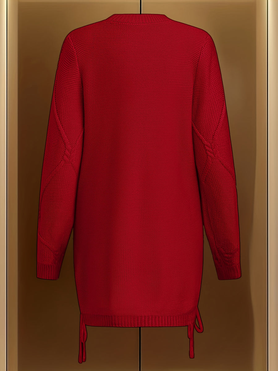 Vika Xiang Style Trendy Cable Sweater for Creating a Focus Look in Autumn and Winter Fashion - Red