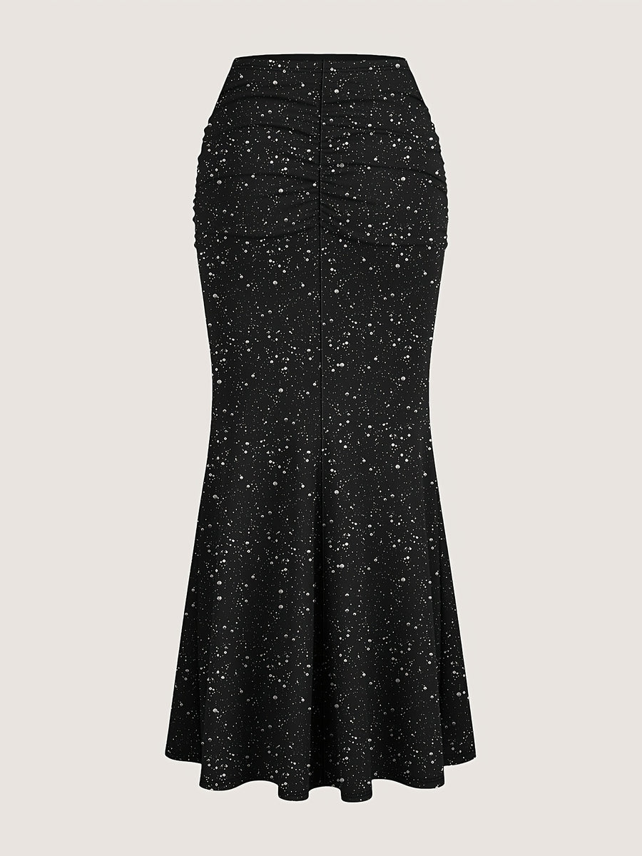 Summer Women'S Hot Silver Polka Dot Midi Skirt, Suitable for Daily Parties And Birthday Banquets - Black