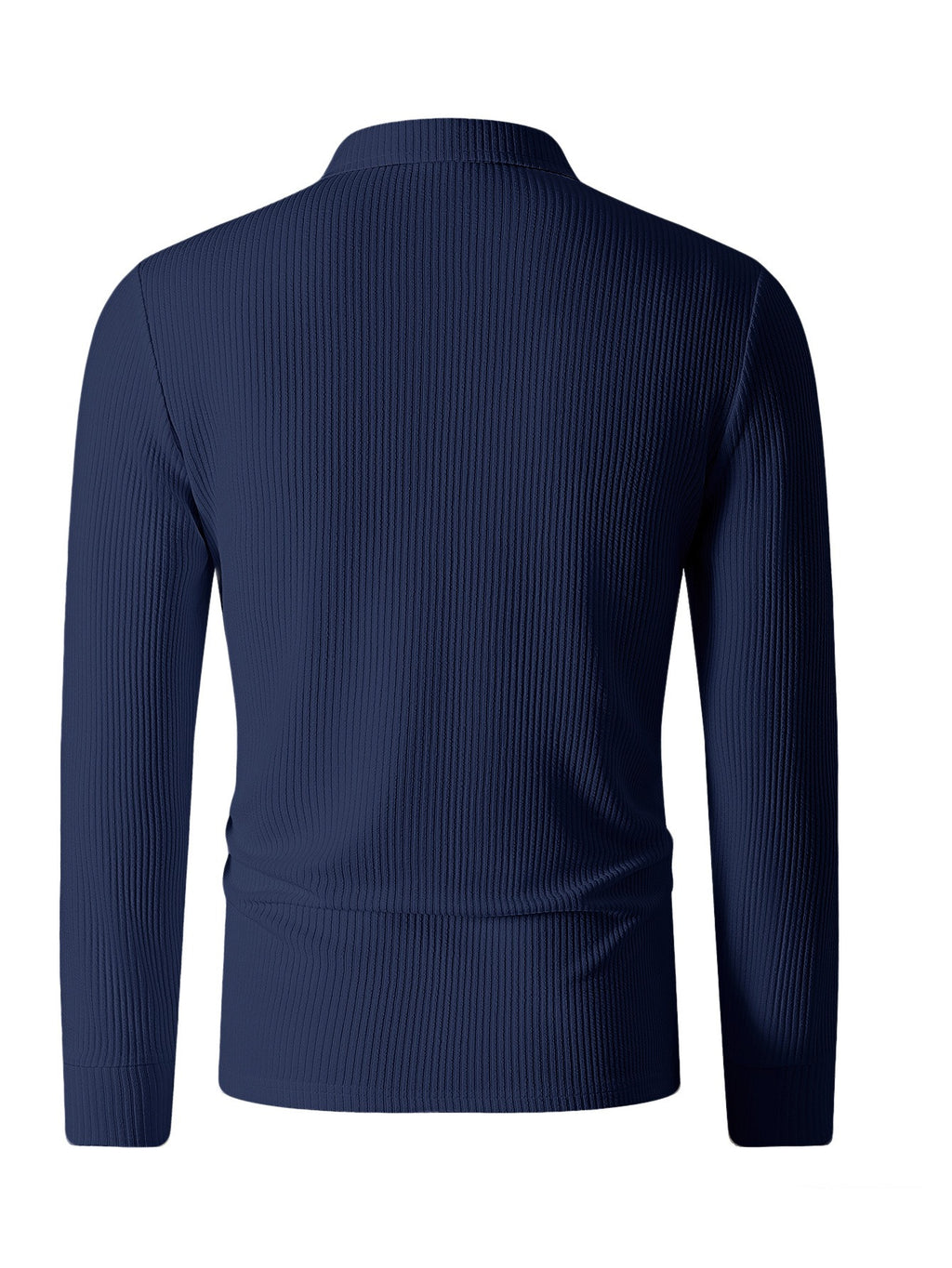 Autumn Men'S Ribbed Long-Sleeve Polo Shirt Print Half-Zip Lapel Slim Fit Breathable T-Shirt - Navy Color