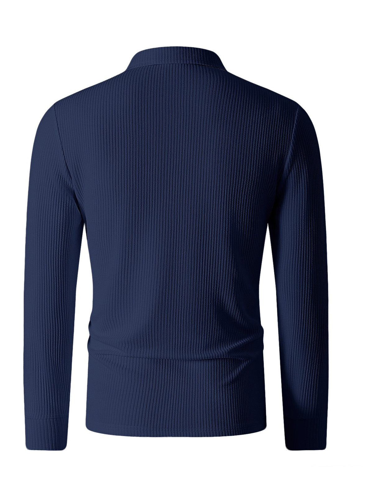 Autumn Men'S Ribbed Long-Sleeve Polo Shirt Print Half-Zip Lapel Slim Fit Breathable T-Shirt - Navy Color