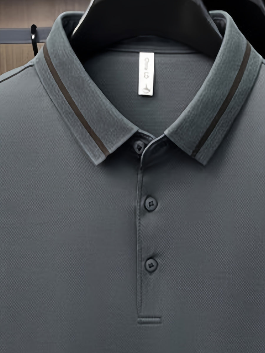 Men's Three-Button Lapel Long-Sleeve Polo Shirt, Suitable for Commuting to Work, Daily Outings, and Layering or Wearing on Its Own - SINBOS - Light Green