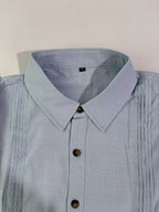Men's Vintage Lapel Striped Shirt, Vacation Casual Long-Sleeve Shirt. Available in Multiple Colors - Sky Blue
