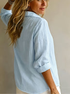 Ladies' Fashionable And Elegant Vacation Shirt, Casual, Versatile, Loose-Fitting Commuter Top, Wilderness Orienteering - Light Blue