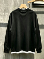 Heavyweight Premium Fake 2pcs Long Sleeve T-Shirt - Handsome Versatile & Comfortable Men's Top for Spring/Autumn, Perfect for Layering and Outerwear - Space Black