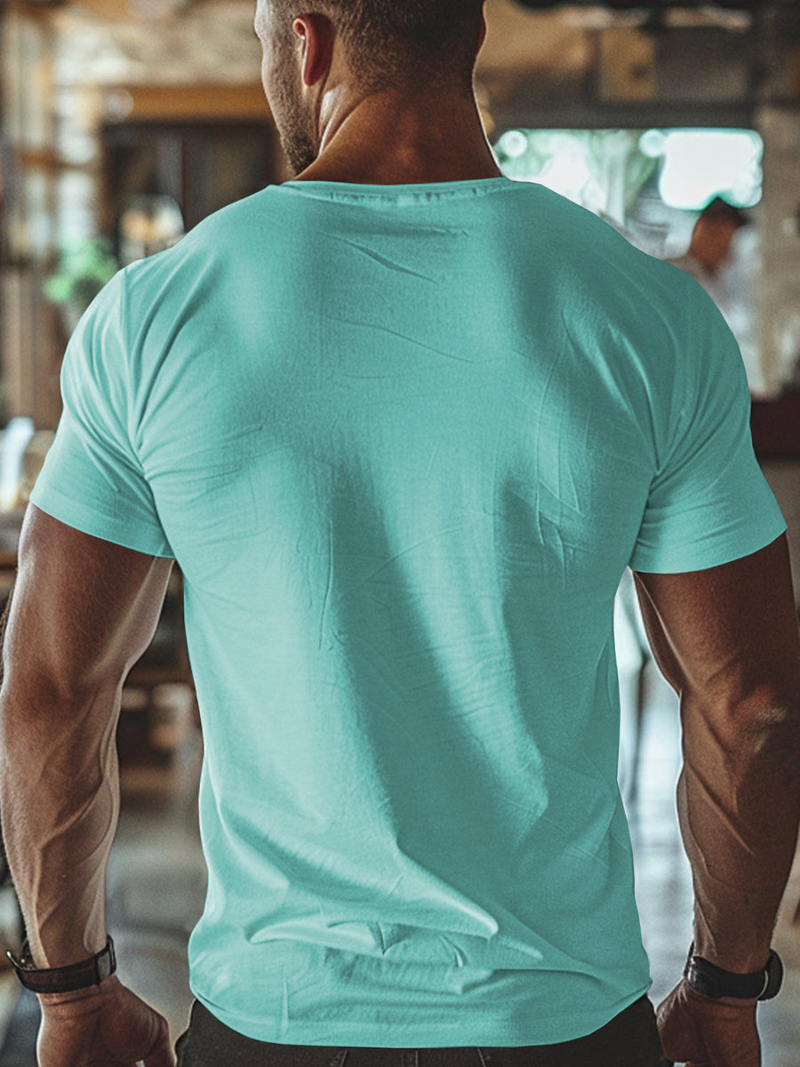 Trendy Printed T Shirts for Men, Regular Standard Fit Comfortable Short Sleeve Casual Tee, Versatile Everyday Fashion Outfit Top - Lake Blue