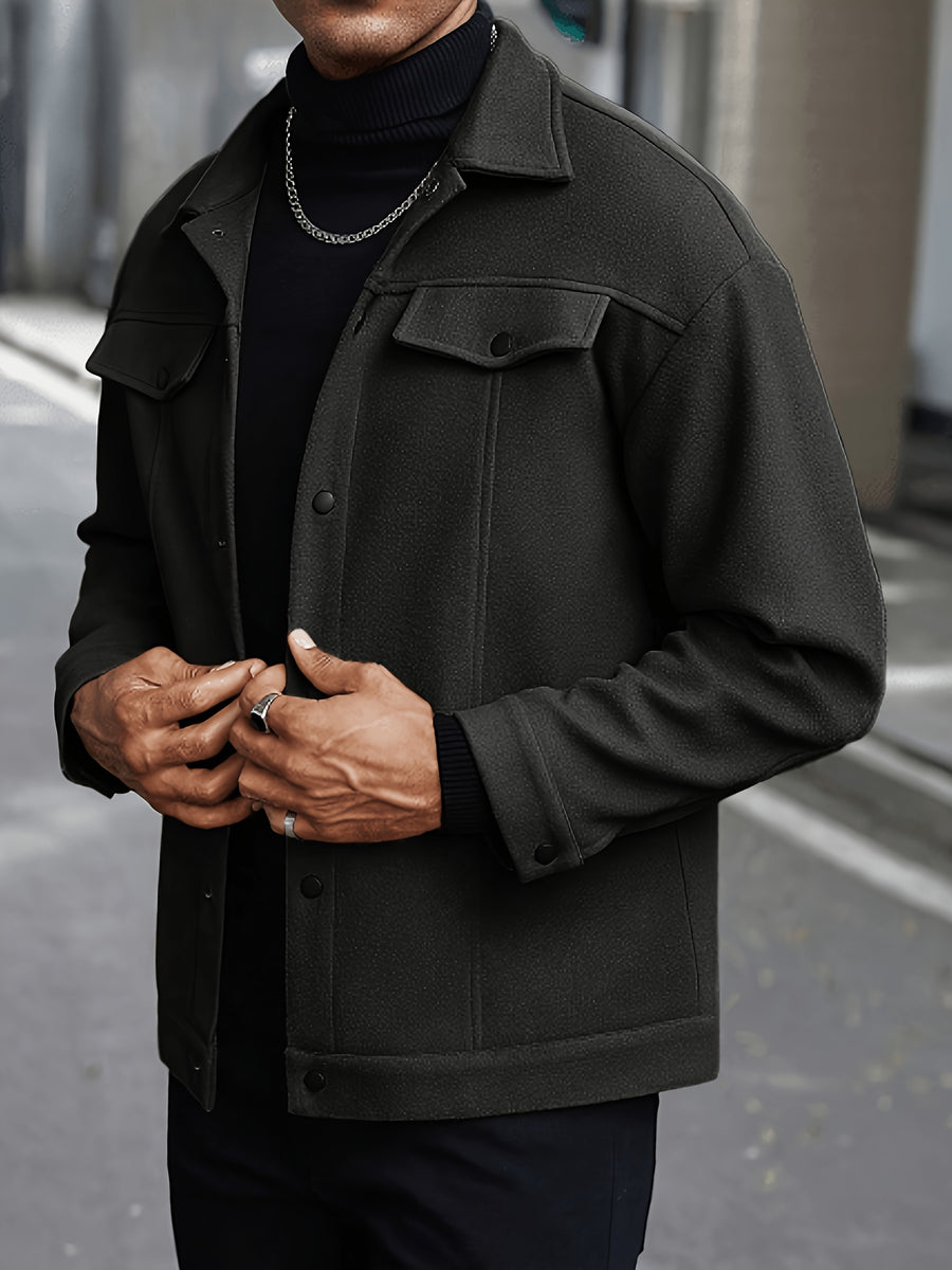Men's Fashion Casual Jacket, Classic Simple and Comfortable Outfit, Men's Casual Wear, Men's Outerwear for Daily Wear, Men's Outfit, Valentine's Day Gift for Men, Autumn Transitional Layers - Black
