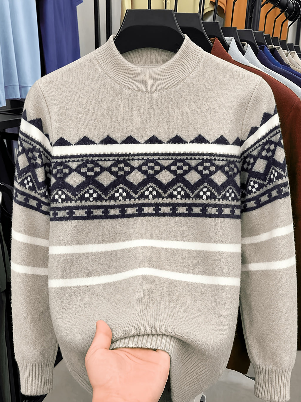 [Wading Whale OBM] Spring/Autumn New Men'S Knit Pullover Sweater, Old Money Style Contrast Color Round Neck Long Sleeve Ribbed Sweater, Men'S Business Casual Fashion Pullover, Suitable for Spring, Autumn, Winter Layering Or Inner Wear - Dark Khaki