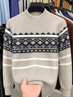 [Wading Whale OBM] Spring/Autumn New Men'S Knit Pullover Sweater, Old Money Style Contrast Color Round Neck Long Sleeve Ribbed Sweater, Men'S Business Casual Fashion Pullover, Suitable for Spring, Autumn, Winter Layering Or Inner Wear - Dark Khaki