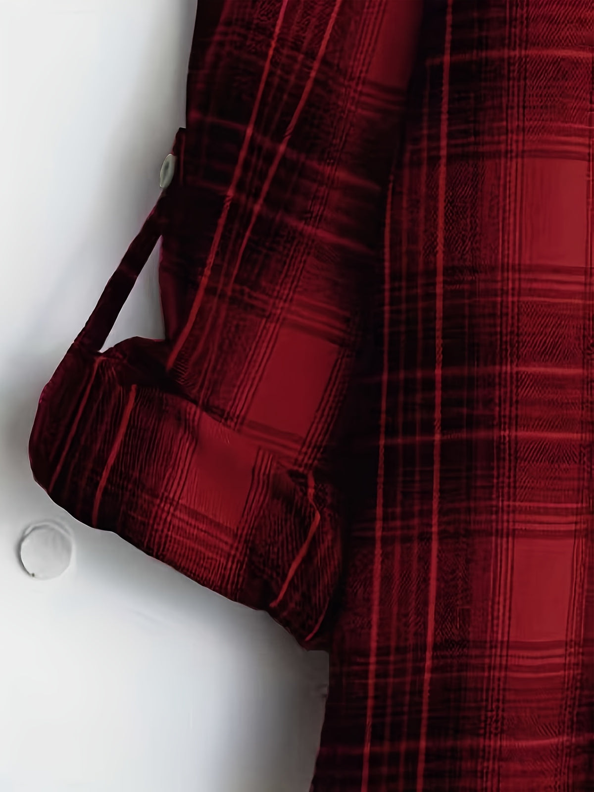 Plus Size - Plus Size - Classic Tartan Check Shirt, Mid-Length/Spring/Autumn Style/Women'S Clothing - Deep Red