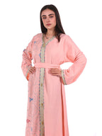 Middle East Women's New Traditional Style Dress Kaftan Robe Jalabiya Festival Evening Gown Abayas Suitable for Holiday Party Wear Women's Evening Dress, Casual Dress with belt - Pink