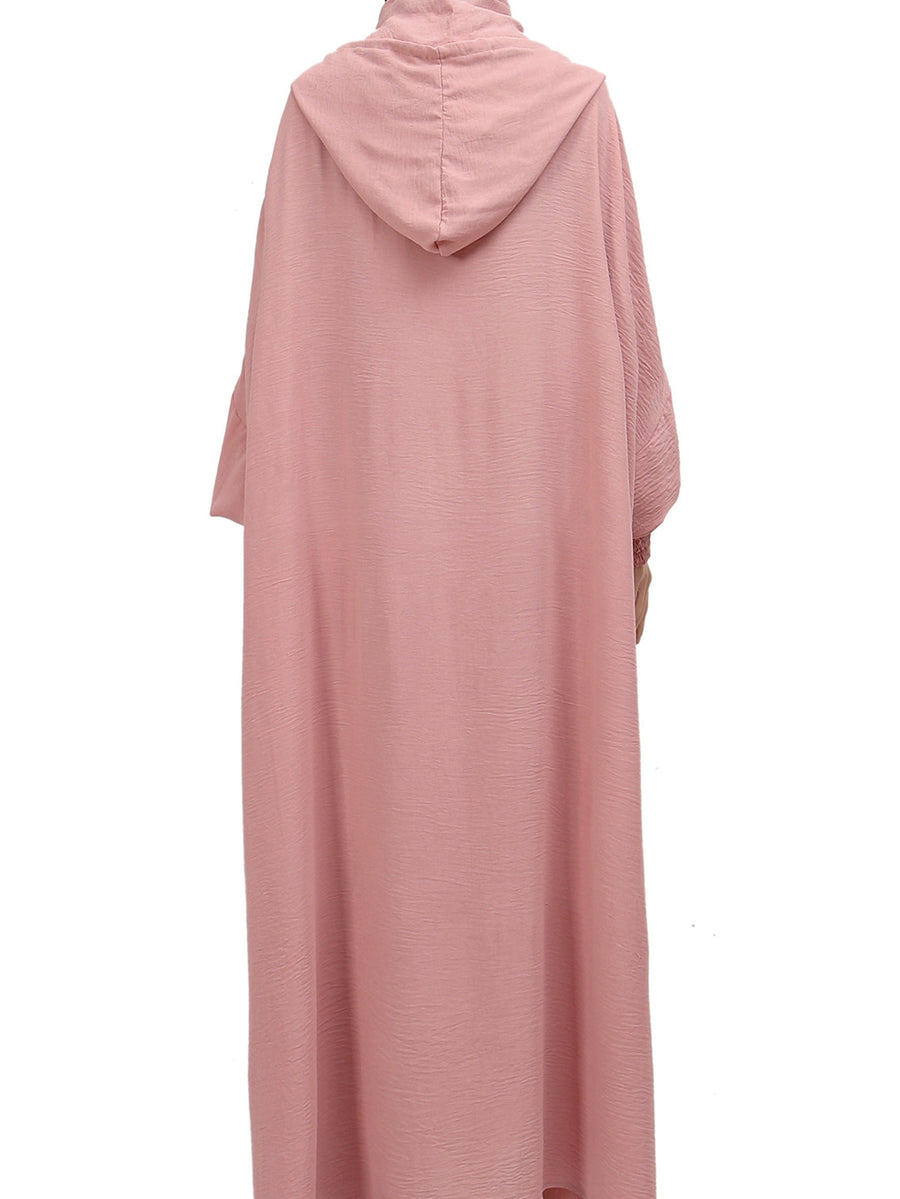FONSAF - Women'S Hooded Robe - Long Dress in Muslim Style with Adjustable Drawstring Hood; Loose And Comfortable Fit; Ideal for Ramadan Or Eid - Peach