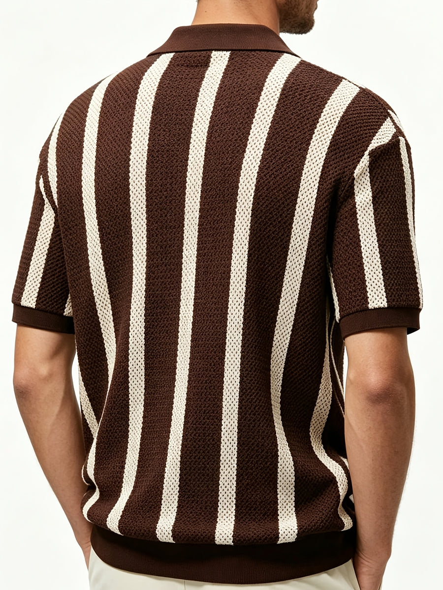 Men'S Casual Fashion Commuter Khaki Knitted Top - Dark Brown