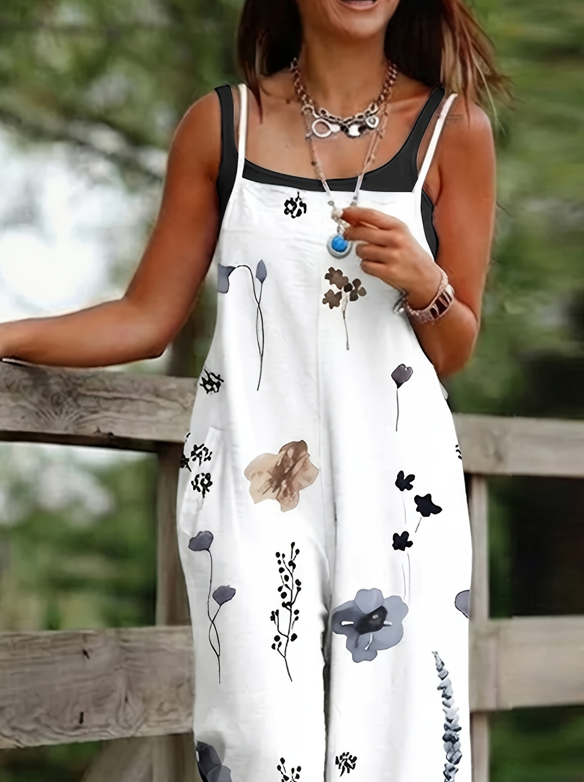 Ink Wash Floral Summer Loose Fit Wide-Leg Long Pants, Artistic Casual Versatile Women's Jumpsuit E0213 - Mixed colors