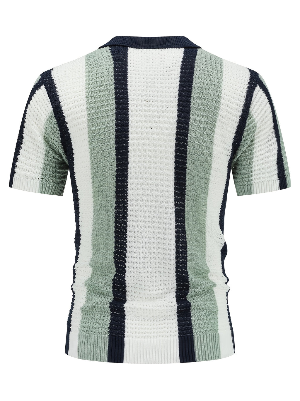Men'S Color-Block Short-Sleeved Hollow Knit Cardigan Is Suitable for Summer And Autumn Fashion Breathable Open Knit Top - Navy Blue + Off-White + Pink Green