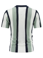 Men'S Color-Block Short-Sleeved Hollow Knit Cardigan Is Suitable for Summer And Autumn Fashion Breathable Open Knit Top - Navy Blue + Off-White + Pink Green