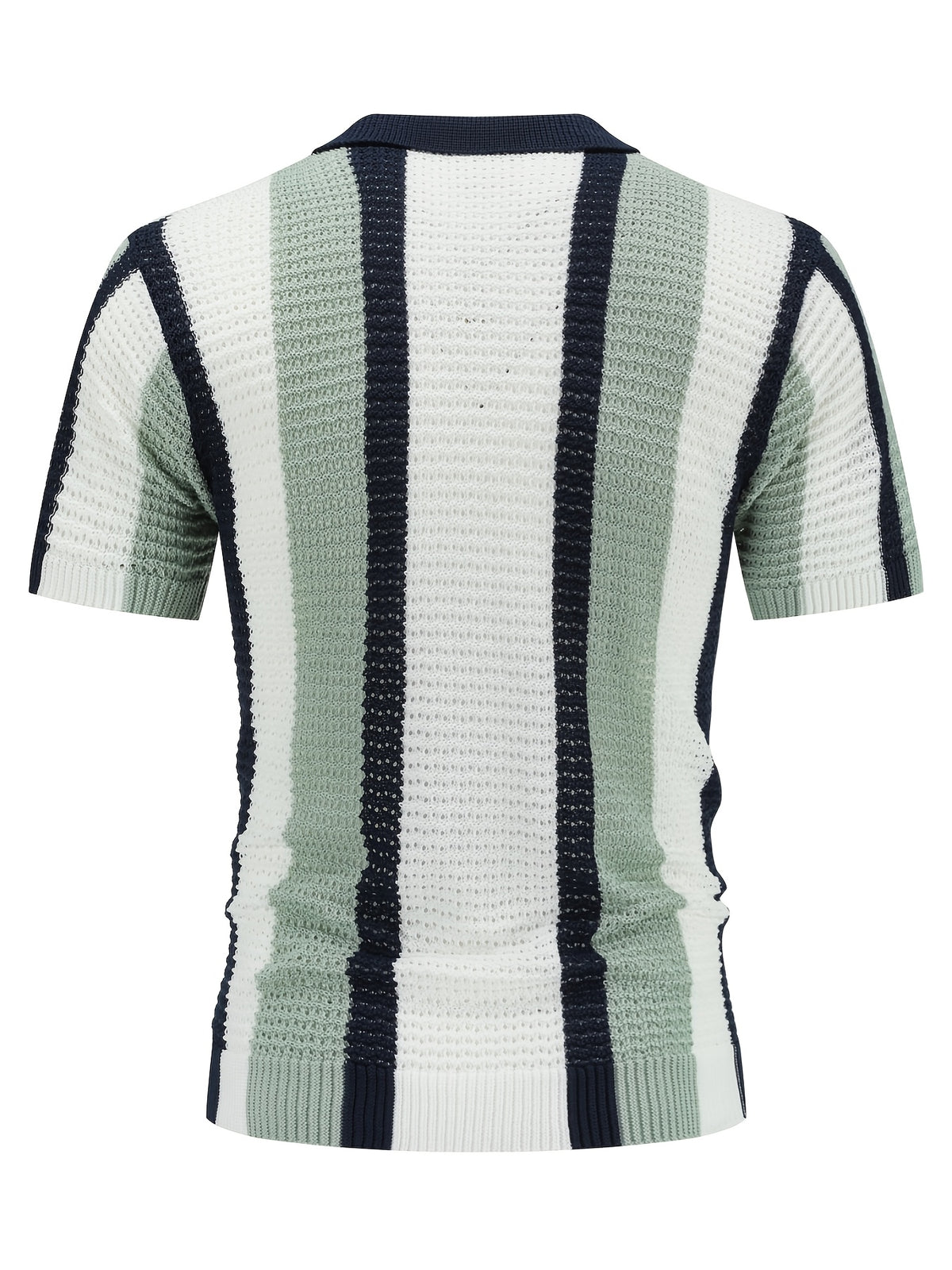 Men'S Color-Block Short-Sleeved Hollow Knit Cardigan Is Suitable for Summer And Autumn Fashion Breathable Open Knit Top - Navy Blue + Off-White + Pink Green