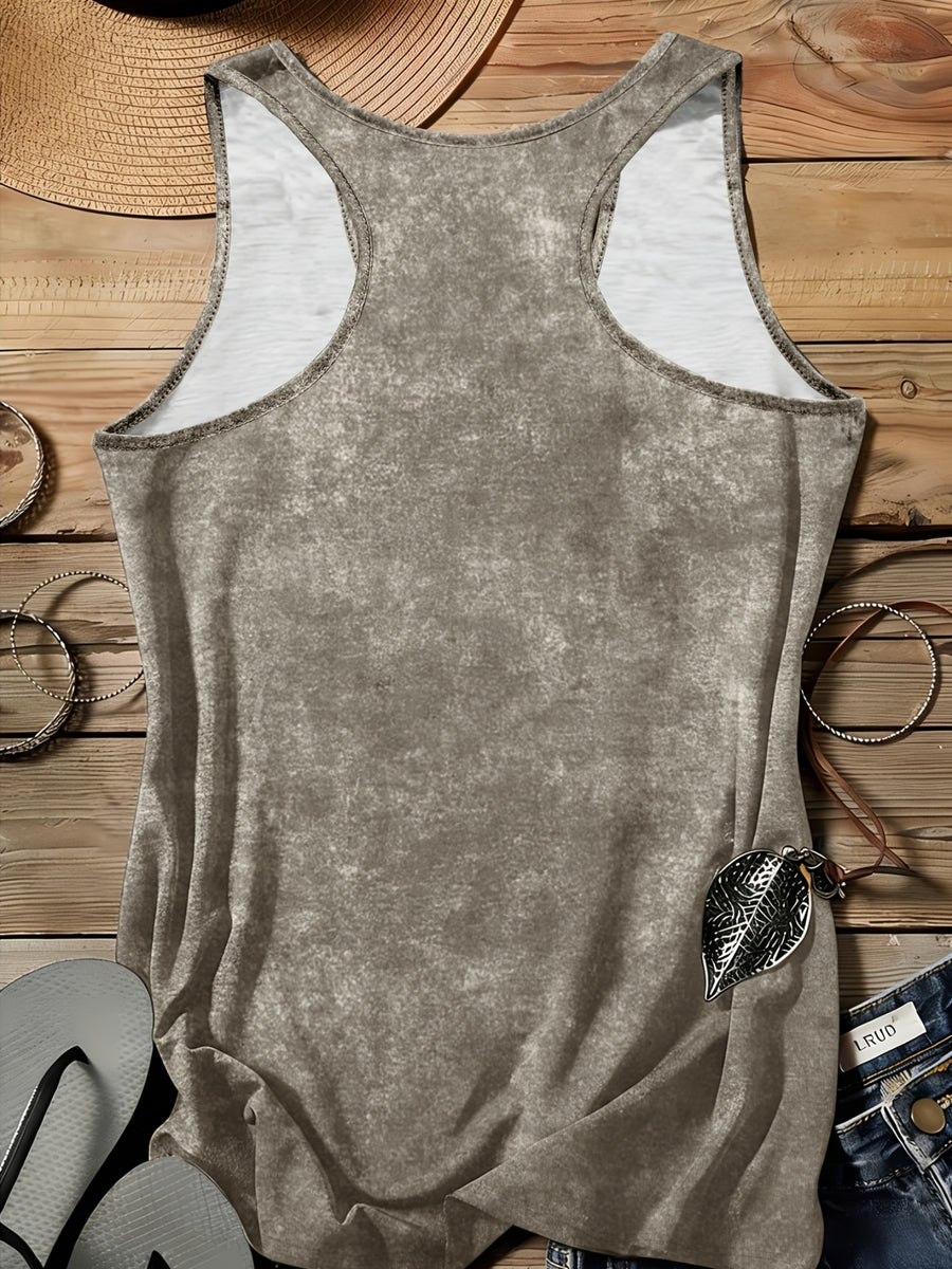 A Series of Arabic Numerals, a Comfortable And Casual Tank Top with a Full Print of The Letter '26', Suitable for Travel, Leisure, And Outdoor Street Scenes - Olive Brown