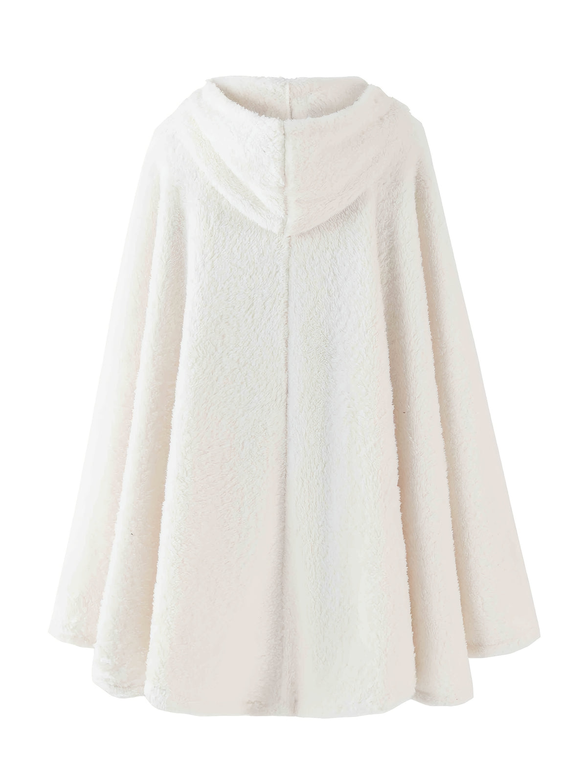Plus Size - 1pc Faux Horn Button Size Free Solid Color Fashion Hooded Cape - White