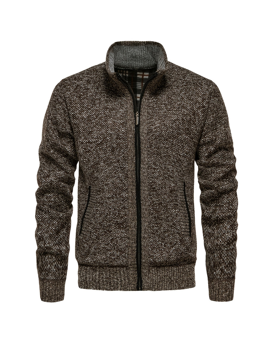 Men's Autumn and Winter Mixed Color Knitted Sweater, Comfortable and Warm, Very Durable Knitted Texture Sweater Jacket, Casual Style, Versatile for Daily Commuting Winter Clothes for Men - Khaki