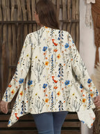 Women's Floral Elegant Print Cardigan, Lightweight, Airy, and Comfortable, Suitable for Spring, Summer, and Autumn, a Versatile Layering Piece for Daily Casual Wear, Beach Outings, and Vacations - Apricot