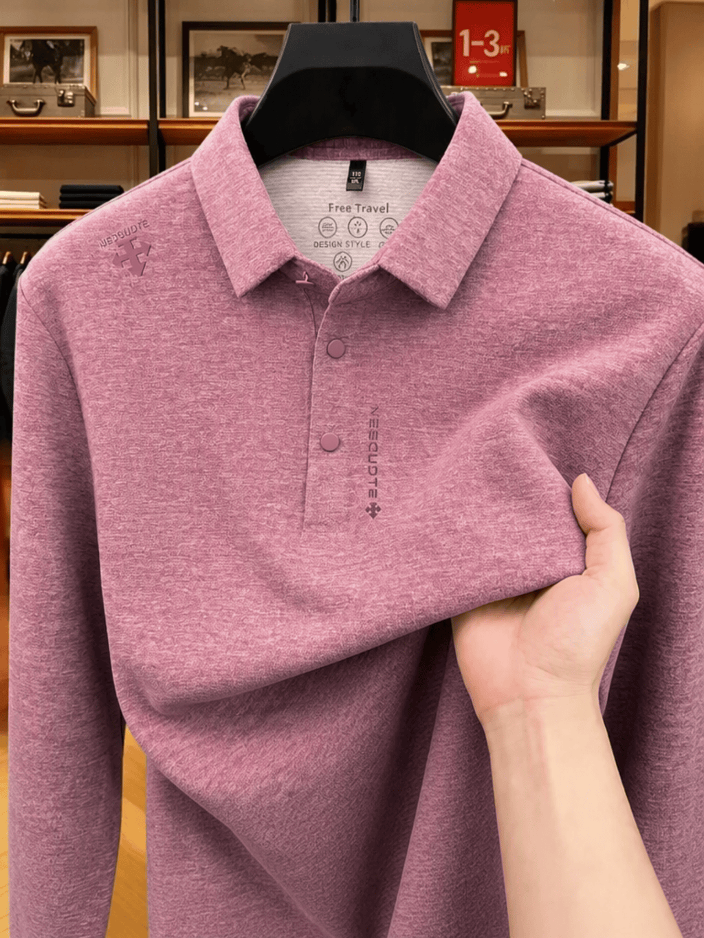 Men's Lapel Long Sleeve Polo Shirt Thickened Warm Top Autumn Winter Business Casual Layering Apparel for Middle Aged Dad Versatile Daily Outfit Suitable for Golf Fishing Tennis Sports Office And Daily Wear for Men - Elegant Pink