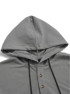 2pcs Men'S Linen-Like Hooded Henley Long Sleeve Sweatshirt Set, Breathable Thin Solid Color Half-Open Placket Casual Pullover Henley Shirt, Soft Comfortable Textured Fabric Fresh And Non-Stuffy, Loose Slimming Versatile Fit - 2pcs【Grey+Black】