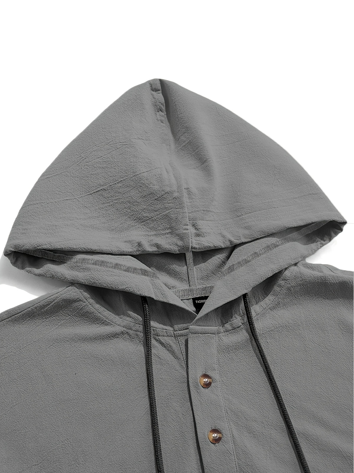 2pcs Men'S Linen-Like Hooded Henley Long Sleeve Sweatshirt Set, Breathable Thin Solid Color Half-Open Placket Casual Pullover Henley Shirt, Soft Comfortable Textured Fabric Fresh And Non-Stuffy, Loose Slimming Versatile Fit - 2pcs【Grey+Black】