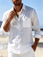Men'S Fashion Lapel Breathable Comfortable Casual Long Sleeve Shirt - White