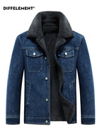 Men'S Shearling Collar Fleece-Lined Denim Jacket, Thickened Windproof Warm-Locking Cold-Resistant, Washed Denim Composite Shearling Lining Contrast Stitching Craft, Utility Casual Regular Fit, Fall Winter Street Commute Vintage Style - Blue