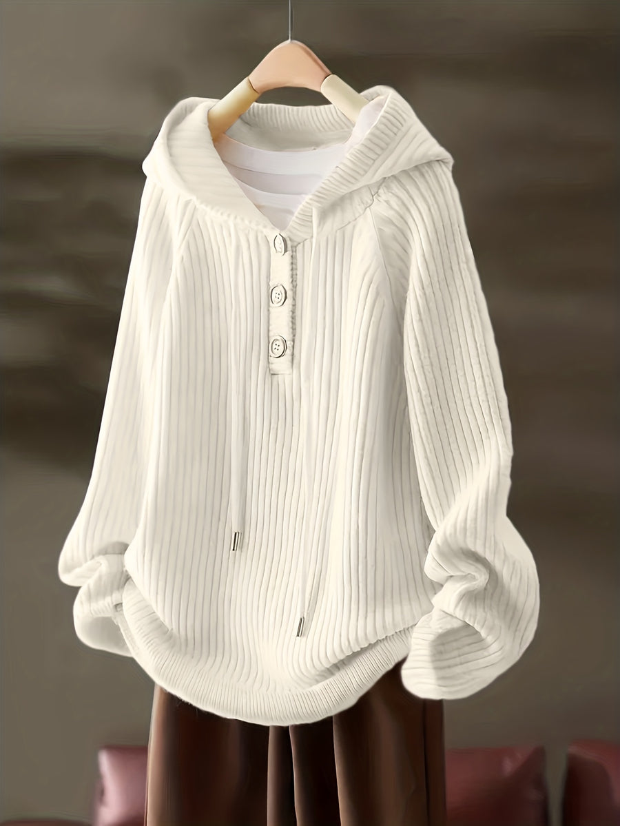 Autumn Winter Women'S Fashion Ribbed Cloud Plush Casual Hoodie - White