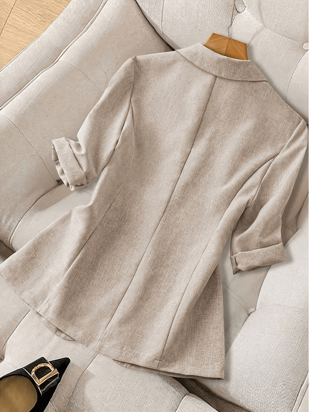 Women'S Casual Lapel Pocket Lightweight Suit Jacket - Apricot