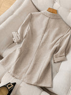 Women'S Casual Lapel Pocket Lightweight Suit Jacket - Apricot
