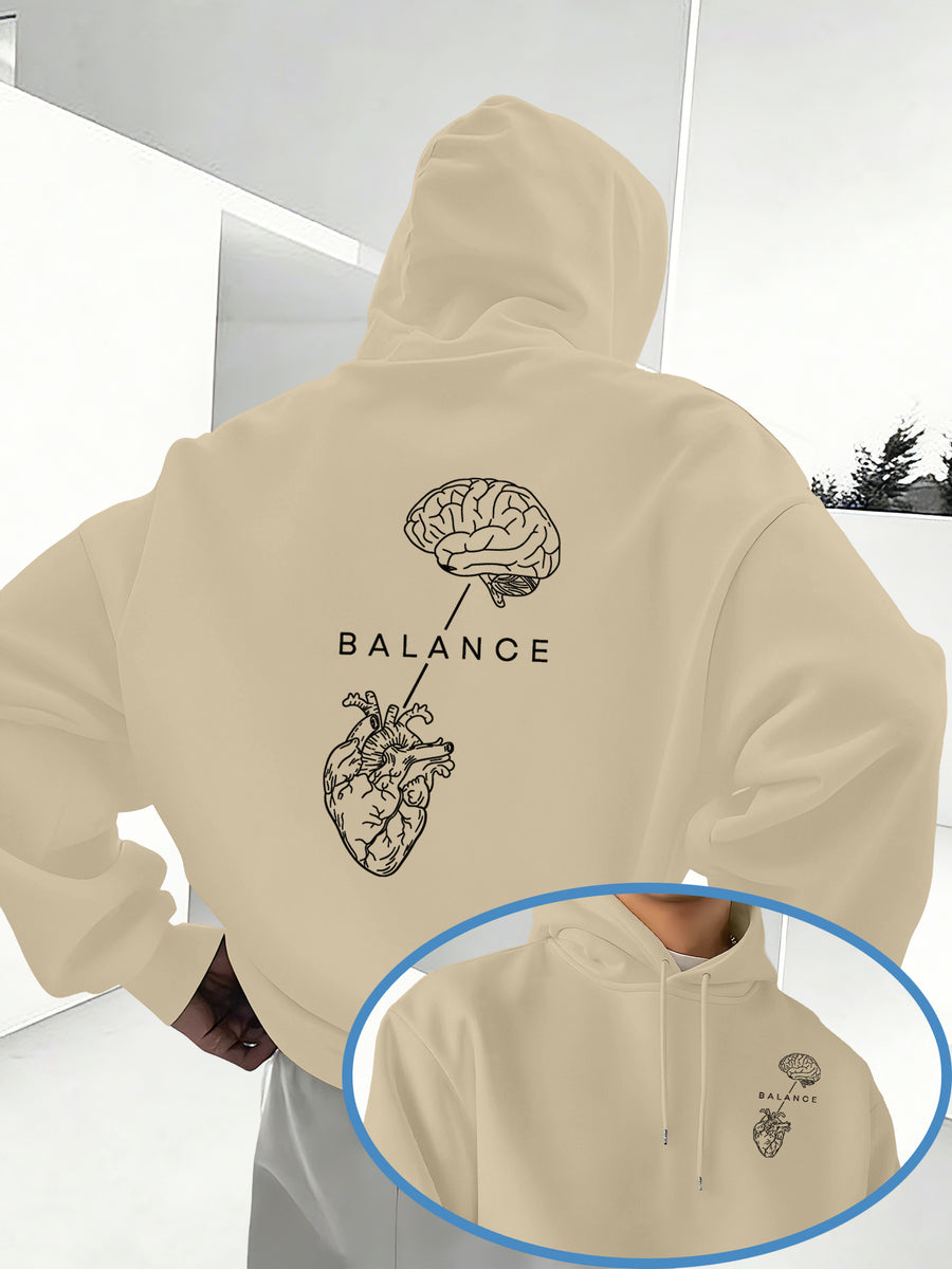 Minimalist Trendy Unisex Hoodie with Brain And Heart Balance Print - Apricot