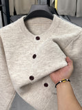 Men'S New Solid Color Button Knit Warm Easy Versatile Autumn Winter Sweater Jacket - Beige Color