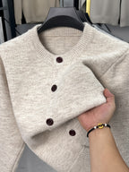 Men'S New Solid Color Button Knit Warm Easy Versatile Autumn Winter Sweater Jacket - Beige Color