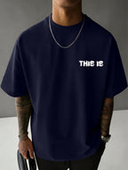 Men's 100% Pure Cotton Comfortable and Breathable T-Shirt, Gym Barbell Print, for All-Season Casual Sports and Fitness - Navy blue color