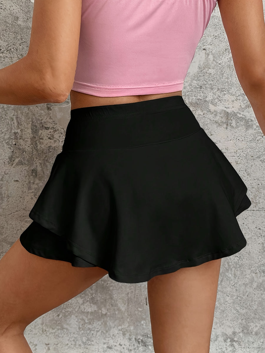 Black Skirt with Lotus Leaf Hem - Black