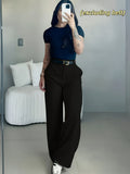Elegant Easy Design Flare Pants for Women | Chic Solid Color, Suitable for Commuting, Office, and Casual Attire Not Included (excluding Belt) - Black