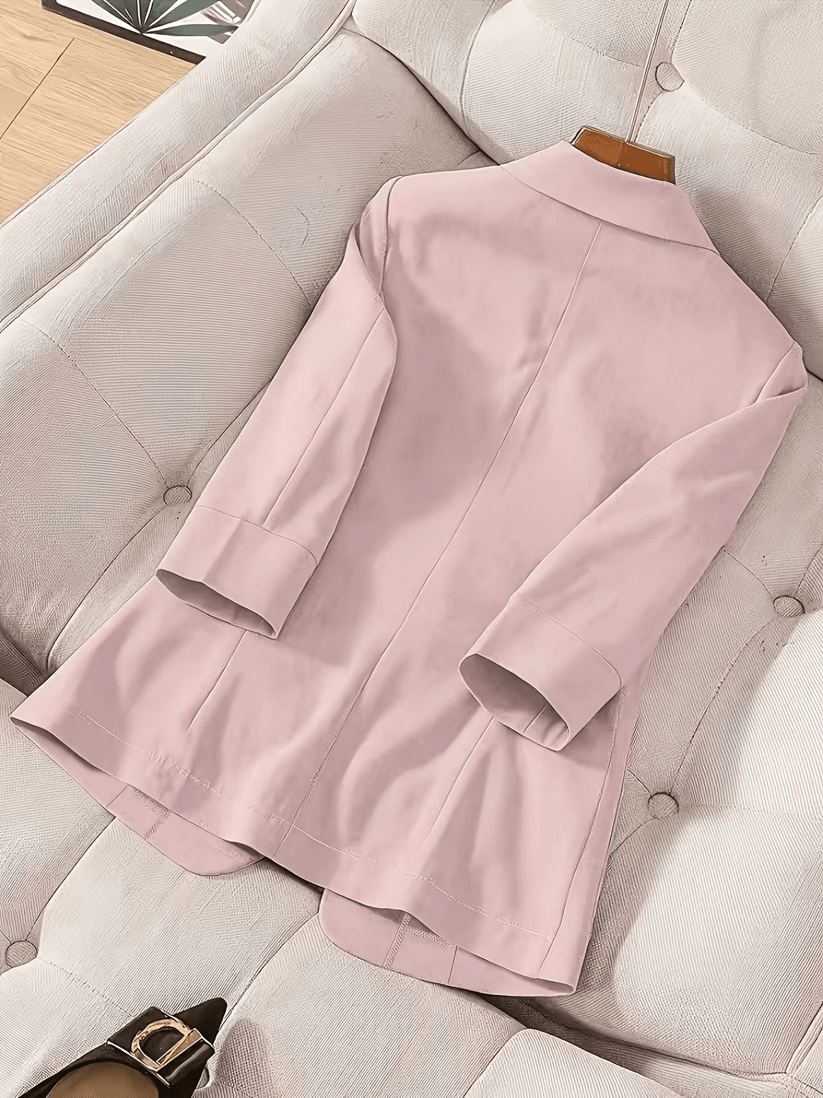 2026 New Solid Color Three-Quarter Sleeve Button Pocket Decoration Three-Dimensional Cut Slim Fit Commuter Casual Versatile Workplace - Pink Color