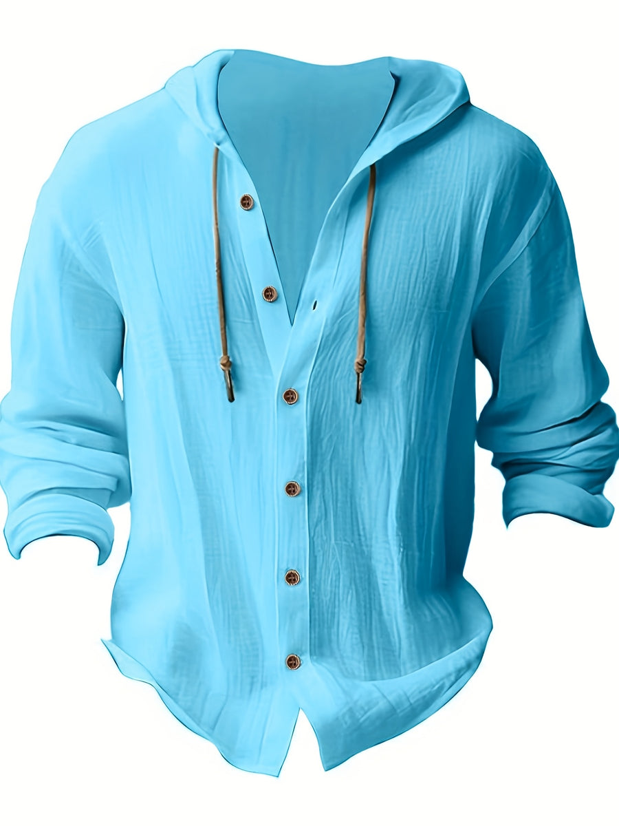 Men'S Spring And Autumn Fashion Versatile Casual Long-Sleeved Shirt, Light, Comfortable And Breathable Linen And Solid Color Shirt, New Season - Light Blue