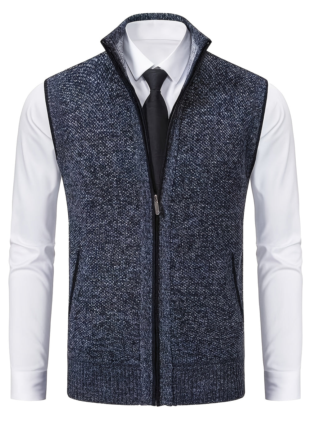 2pcs Spring/Autumn Style Sweater Knit Vest Zipper Cardigan with Real Pockets, Solid Color, Unisex Vest - E7015H+L