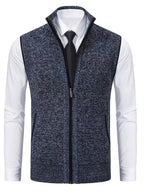 2pcs Spring/Autumn Style Sweater Knit Vest Zipper Cardigan with Real Pockets, Solid Color, Unisex Vest - E7015H+L