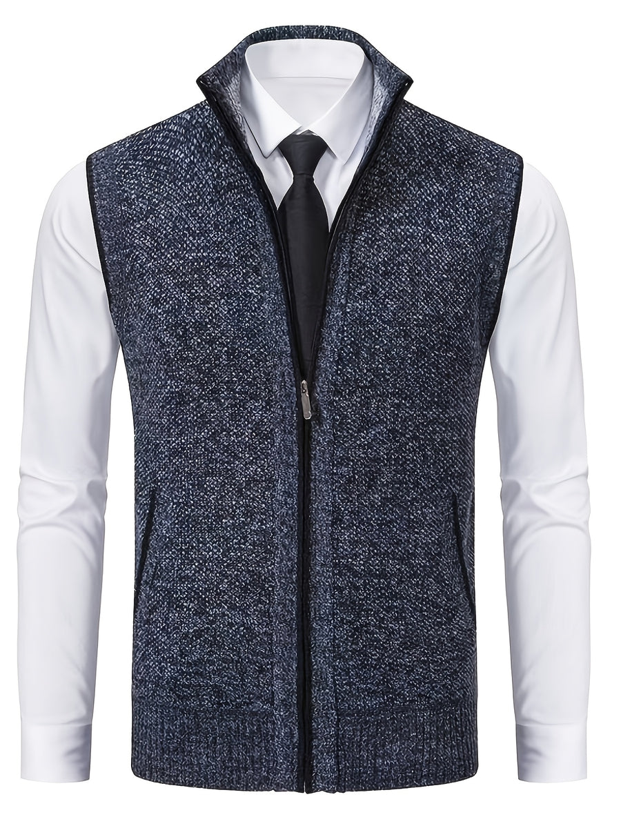 2pcs Spring/Autumn Style Sweater Knit Vest Zipper Cardigan with Real Pockets, Solid Color, Unisex Vest - E7015H+L