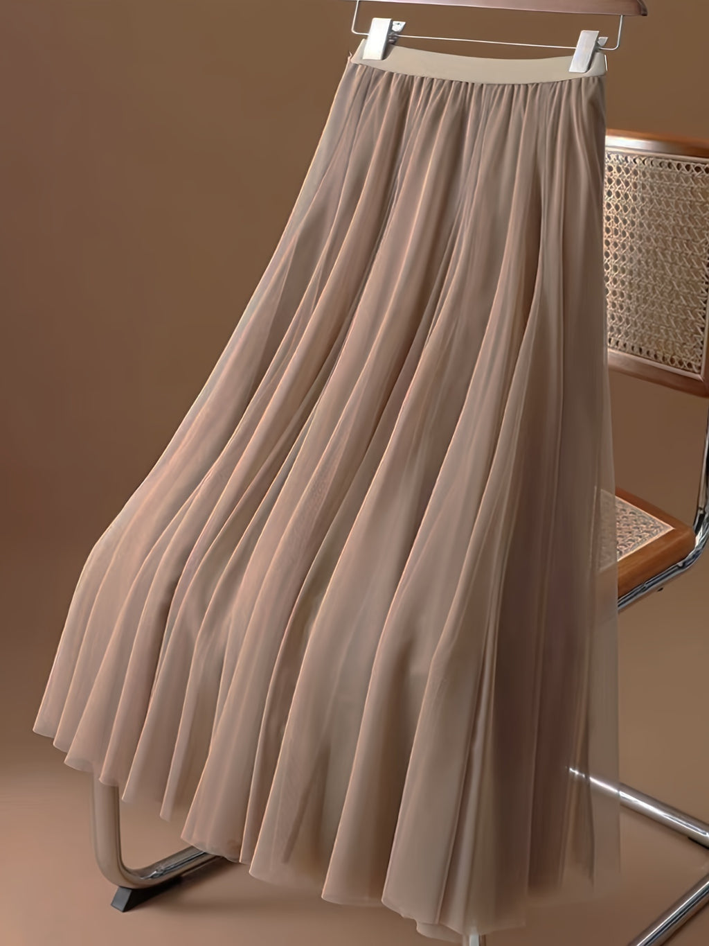 Double 10 Meter 3-Layer Tulle Skirt, Large Swing Puffy Long Skirt, High-Waisted Slim Fit Fairy Half Skirt, Mesh Skirt A-Line Skirt - Tawny