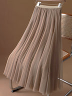 Double 10 Meter 3-Layer Tulle Skirt, Large Swing Puffy Long Skirt, High-Waisted Slim Fit Fairy Half Skirt, Mesh Skirt A-Line Skirt - Tawny