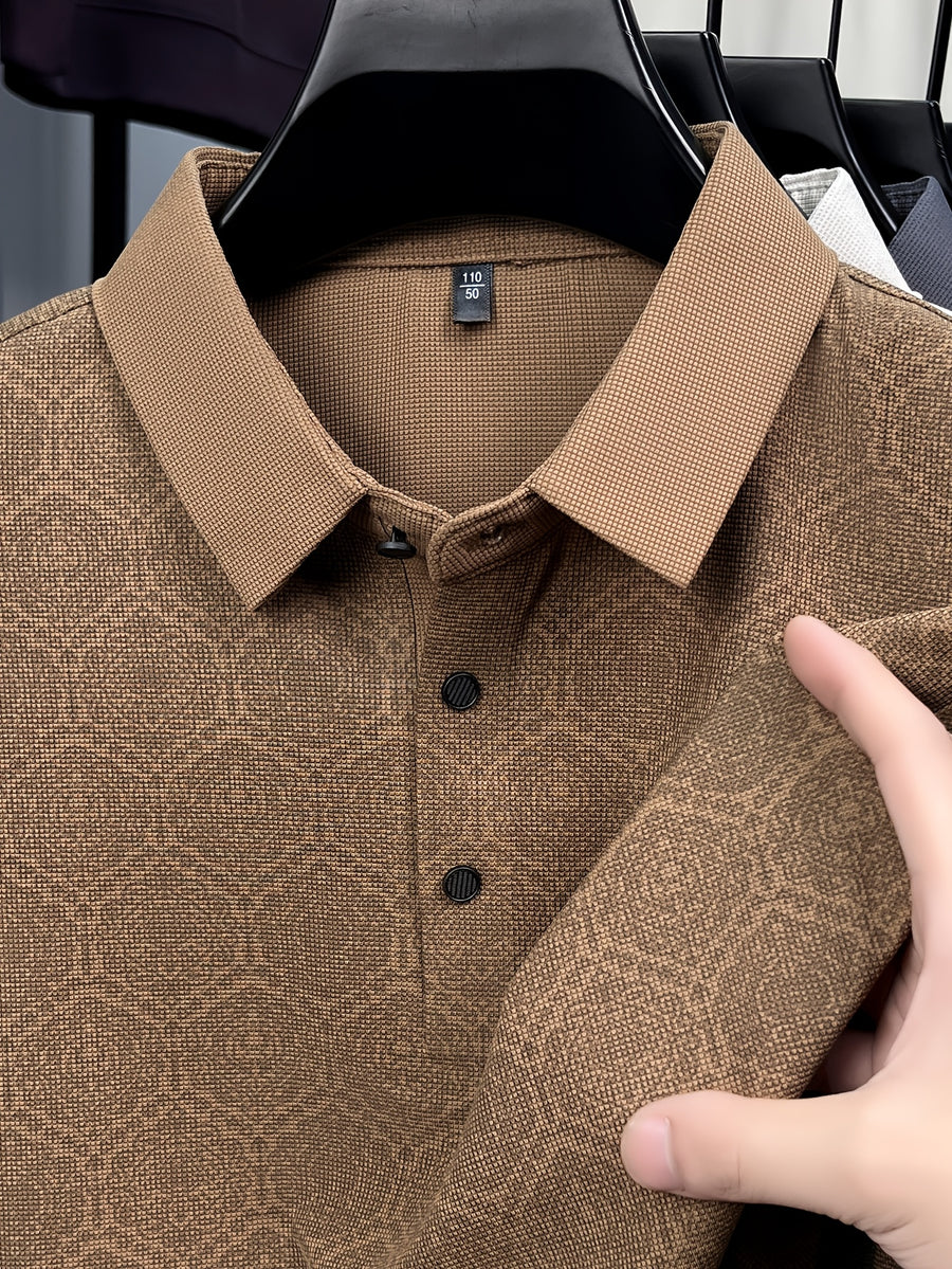 Summer Short Sleeve Men'S Print T-Shirt, Basic Style Versatile Commuter Top, Casual Men'S Athletic Wear, Golf Tennis Training Outfit, Men'S Office Commute Attire, Middle-Aged Men'S Outdoor Clothing - Light Brown-1