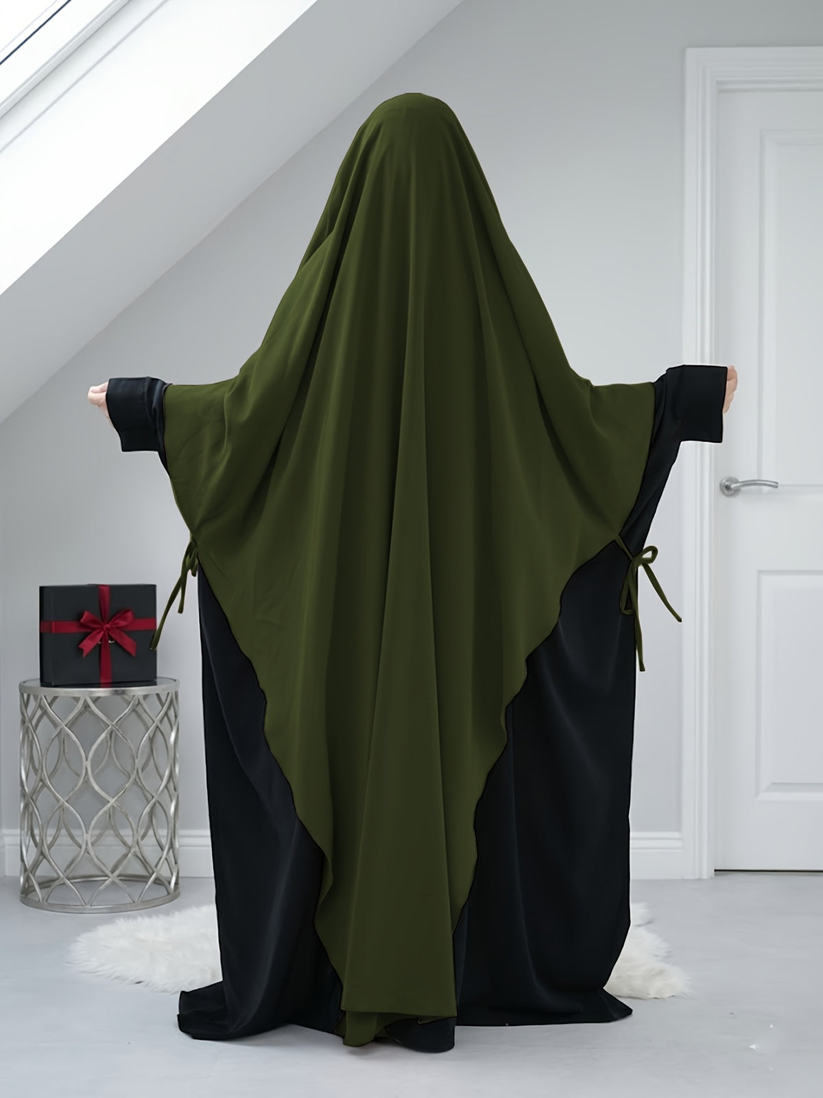 Solid Color Nidaga Prayer Jilbab. The Fabric Is Skin-Friendly And Breathable, Suitable for Women to Wear And Pray Everyday. Robe Abaya (One-Piece Khimar) with Strong Drape, Loose Fit, Ideal for Busy Daily Use Or Prayer - Olive Green