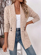 Beautiful Women's Spring/autumn Casual Double-breasted Decorative Belt Cardigan, Shawl and Cinched-waist Design, Versatile Mid-length Open-front Sweater in a Relaxed Style, Elegant and Fashionable Loose Outerwear, Perfect for Daily Commutes or Casual - Oatmeal